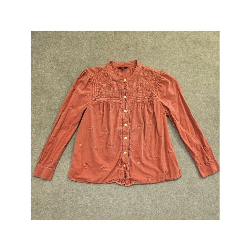 Style & Co. Embroidered Pintuck Cotton Blouse Women's – Terracotta/Rust Size S